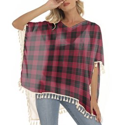 ScotsTee Shop Scottish Cameron Black and Red Modern Tartan Square Fringed Shawl