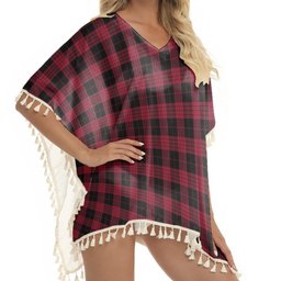 ScotsTee Shop Scottish Cameron Black and Red Modern Tartan Square Fringed Shawl