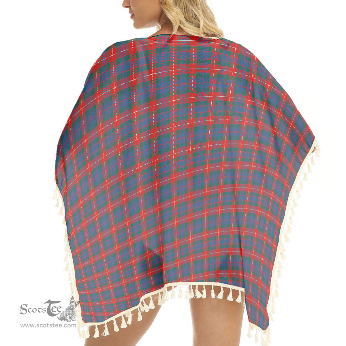 ScotsTee Shop Scottish Fraser of Lovat Modern Tartan Square Fringed Shawl