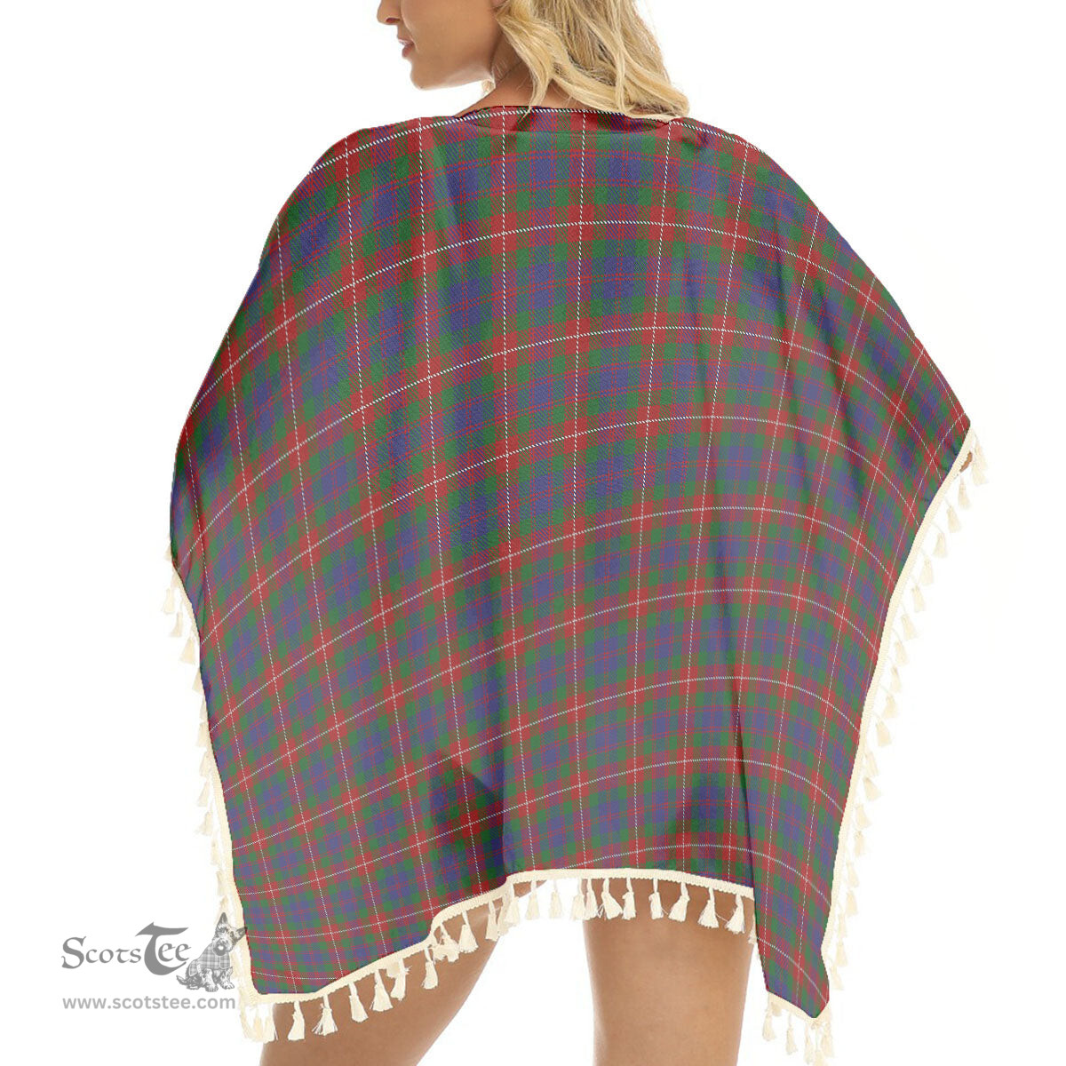 ScotsTee Shop Scottish Fraser of Lovat Tartan Square Fringed Shawl