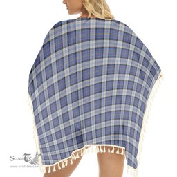 ScotsTee Shop Scottish Gillies Dress Blue Tartan Square Fringed Shawl