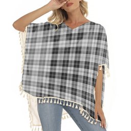ScotsTee Shop Scottish Erskine Black and White Tartan Square Fringed Shawl