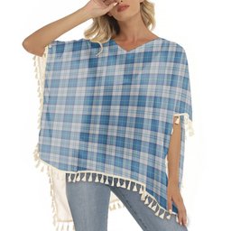 ScotsTee Shop Scottish Menzies Dress Blue and White Tartan Square Fringed Shawl