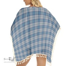 ScotsTee Shop Scottish Menzies Dress Blue and White Tartan Square Fringed Shawl