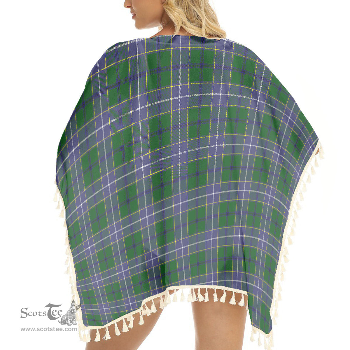 ScotsTee Shop Scottish Wishart Hunting Modern Tartan Square Fringed Shawl