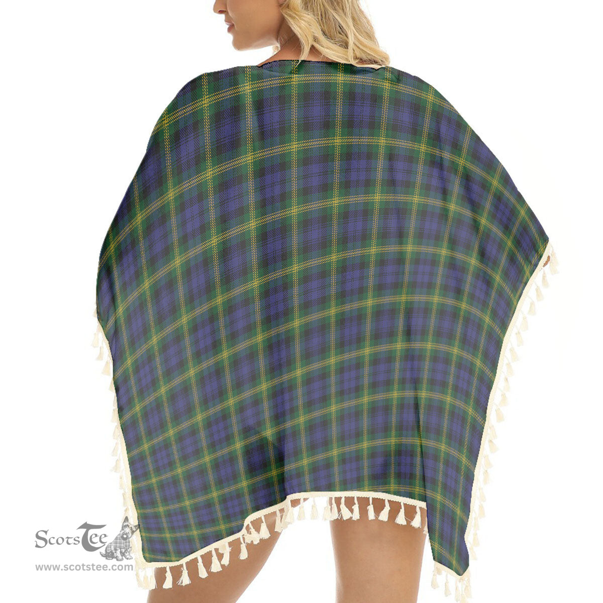 ScotsTee Shop Scottish Gordon of Esslemont Tartan Square Fringed Shawl