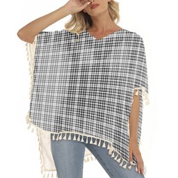ScotsTee Shop Scottish Scott Black and White Modern Tartan Square Fringed Shawl