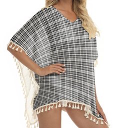 ScotsTee Shop Scottish Scott Black and White Modern Tartan Square Fringed Shawl