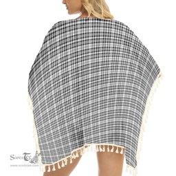 ScotsTee Shop Scottish Scott Black and White Modern Tartan Square Fringed Shawl