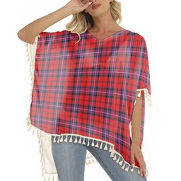 ScotsTee Shop Scottish Kelly of Sleat Red Modern Tartan Square Fringed Shawl