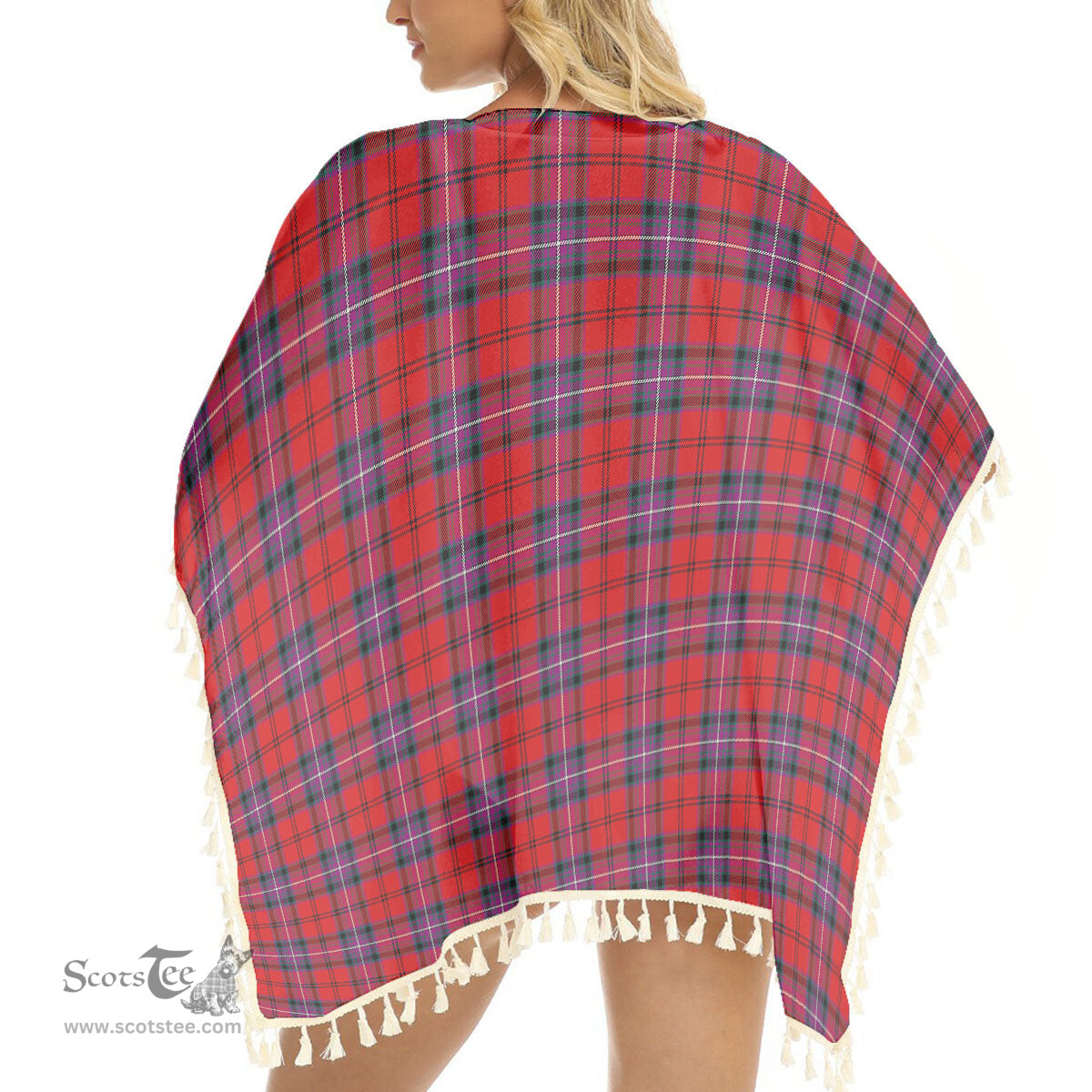 ScotsTee Shop Scottish Kelly of Sleat Red Modern Tartan Square Fringed Shawl