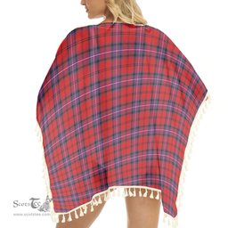 ScotsTee Shop Scottish Kelly of Sleat Red Modern Tartan Square Fringed Shawl