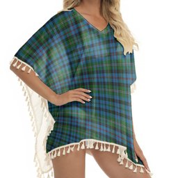 ScotsTee Shop Scottish Stevenson Hunting Red Stripe Tartan Square Fringed Shawl