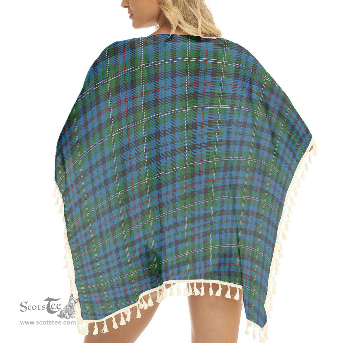 ScotsTee Shop Scottish Stevenson Hunting Red Stripe Tartan Square Fringed Shawl