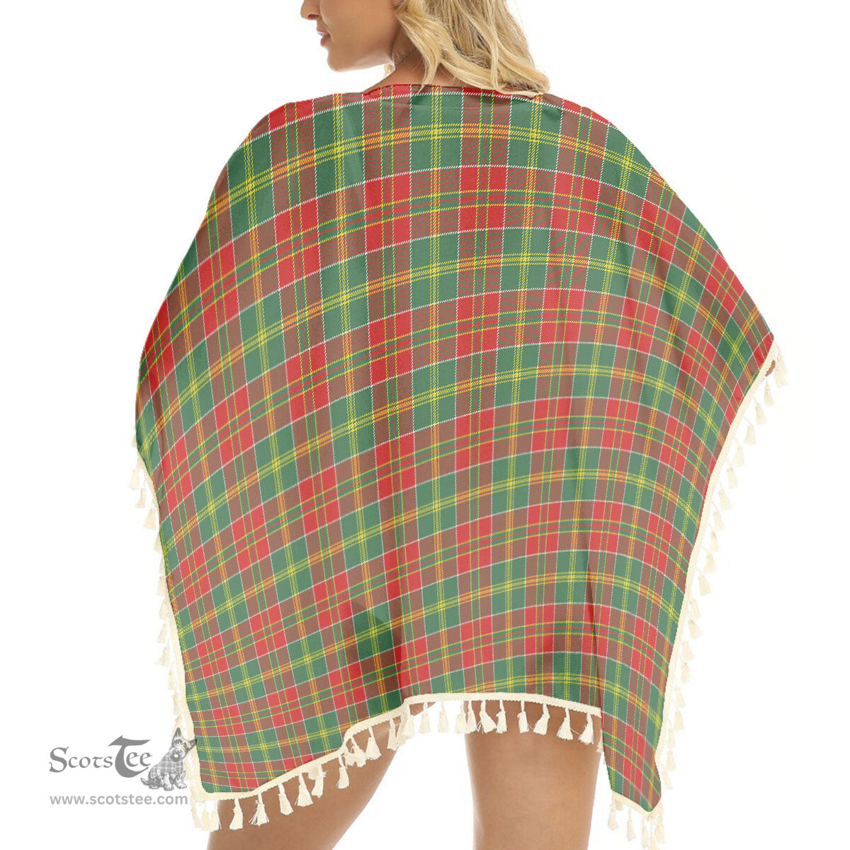 ScotsTee Shop Scottish MacDonald of Kingsburgh Modern Tartan Square Fringed Shawl