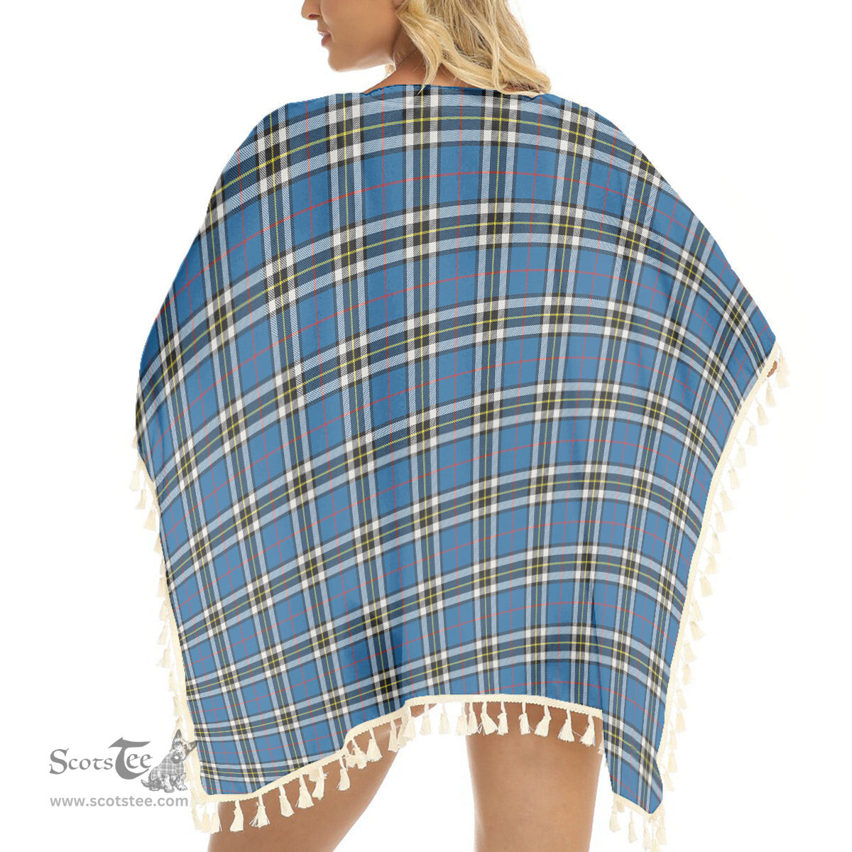 ScotsTee Shop Scottish Thomson Dress Blue Modern Tartan Square Fringed Shawl