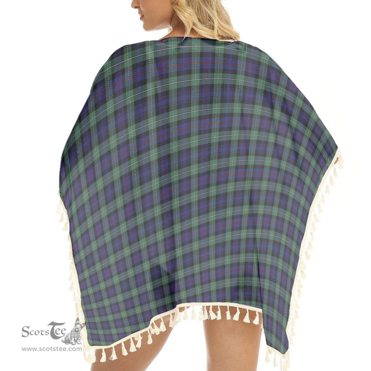 ScotsTee Shop Scottish McKenzie Hunting Green Tartan Square Fringed Shawl