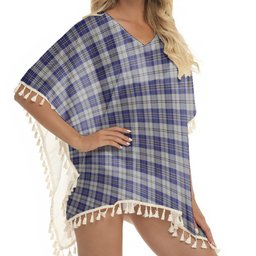 ScotsTee Shop Scottish McPherson Dress Blue Tartan Square Fringed Shawl