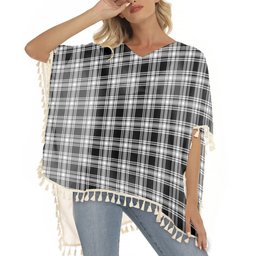 ScotsTee Shop Scottish Menzies Black & White Modern Tartan Square Fringed Shawl