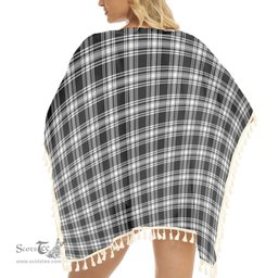 ScotsTee Shop Scottish Menzies Black & White Modern Tartan Square Fringed Shawl