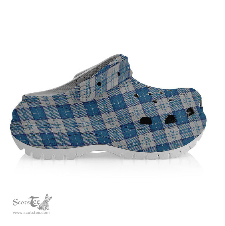 ScotsTee Shop Scottish Menzies Dress Blue and White Women's Tartan Height Increasing Clogs