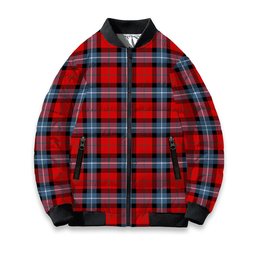 ScotsTee Shop Scottish Baillie of Polkemmet Red Modern Tartan Bomber Puffer Jacket