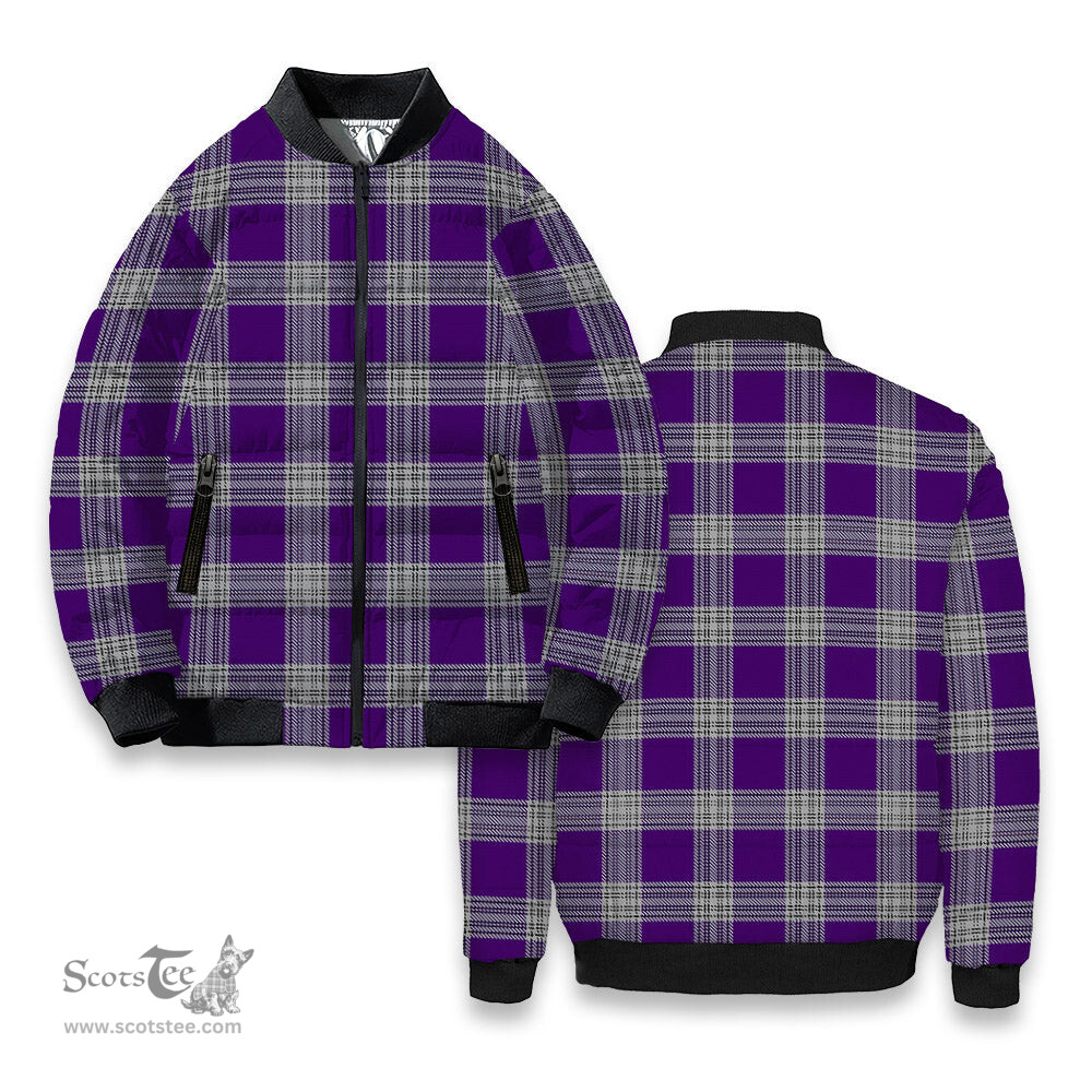 ScotsTee Shop Scottish Menzies Mauve and White Tartan Bomber Puffer Jacket