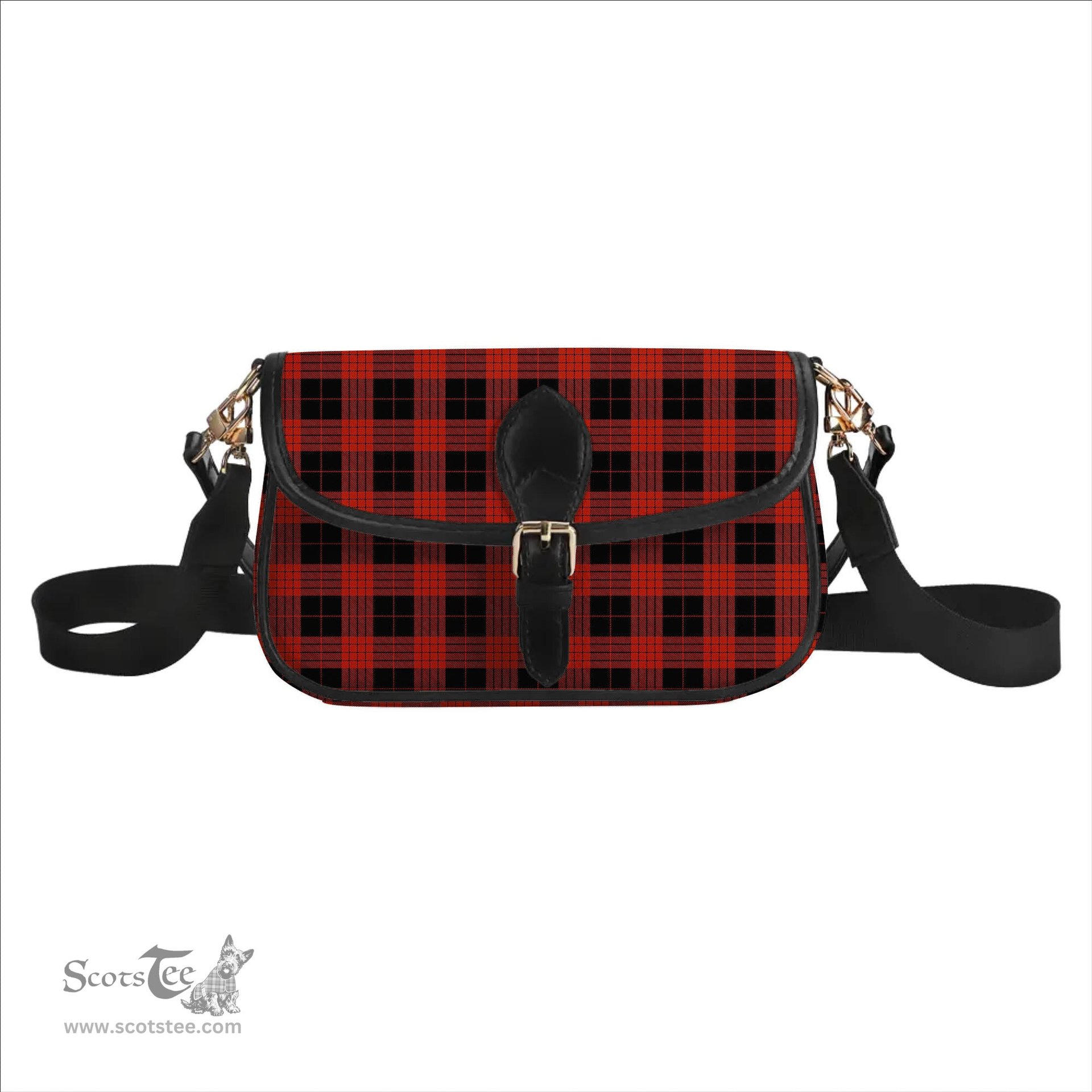ScotsTee Shop Scottish Cameron Black and Red Ancient Tartan Women's Chain Crossbody Bag Square Bag