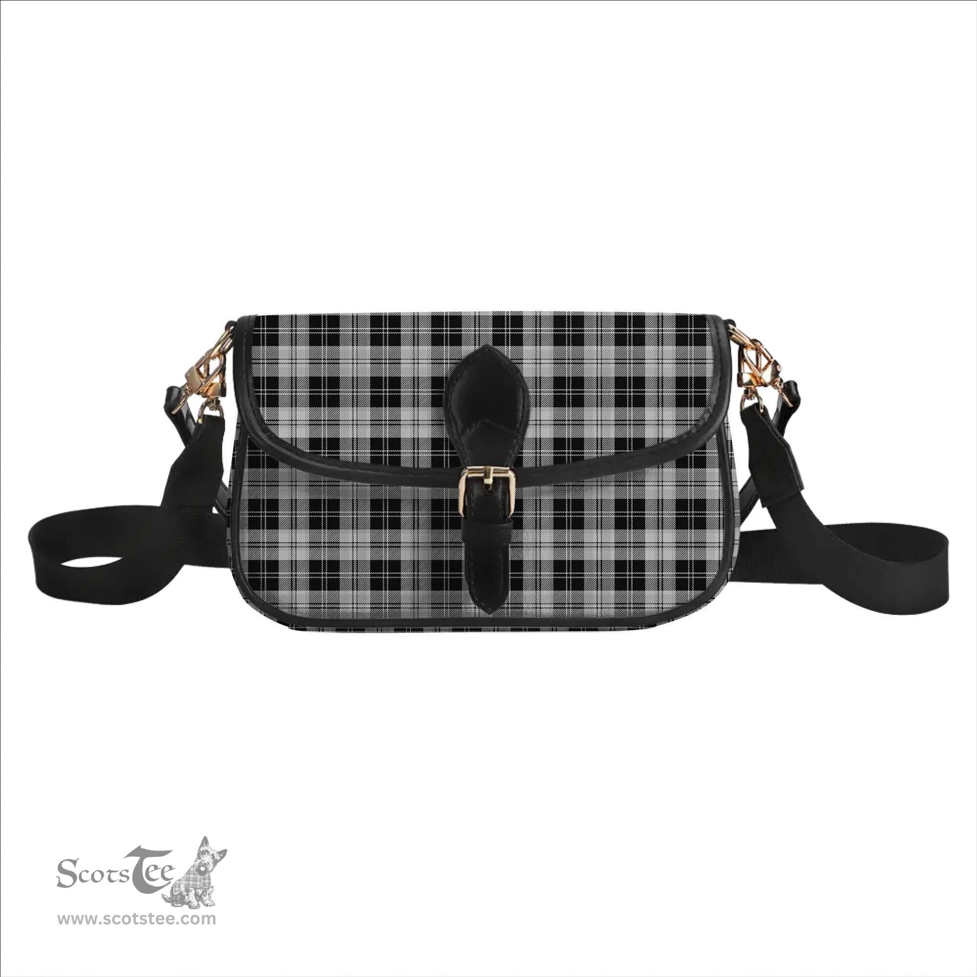 ScotsTee Shop Scottish Erskine Black and White Tartan Women's Chain Crossbody Bag Square Bag
