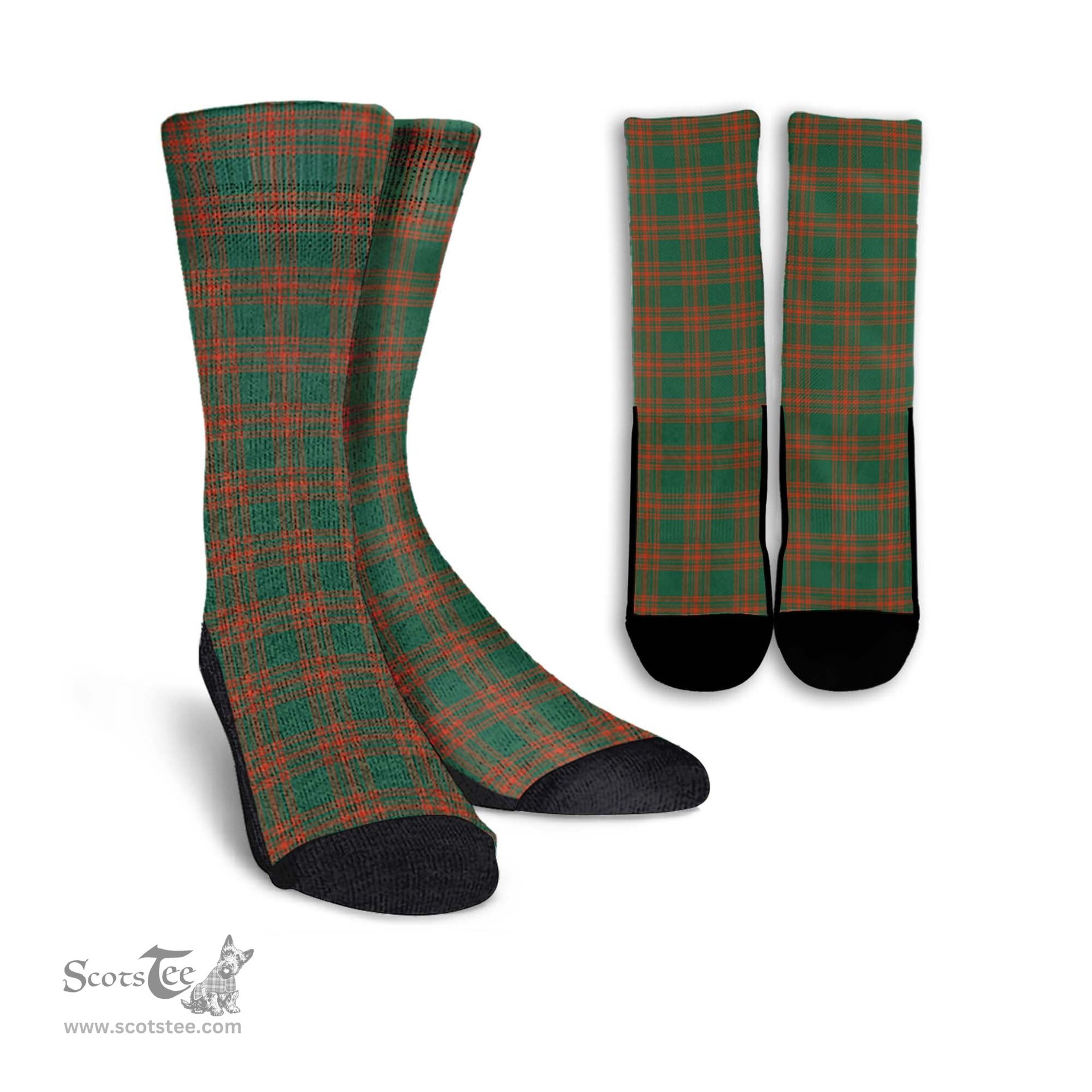 ScotsTee Shop Scottish Menzies Green Ancient Clan Tartan Socks For Men & Women