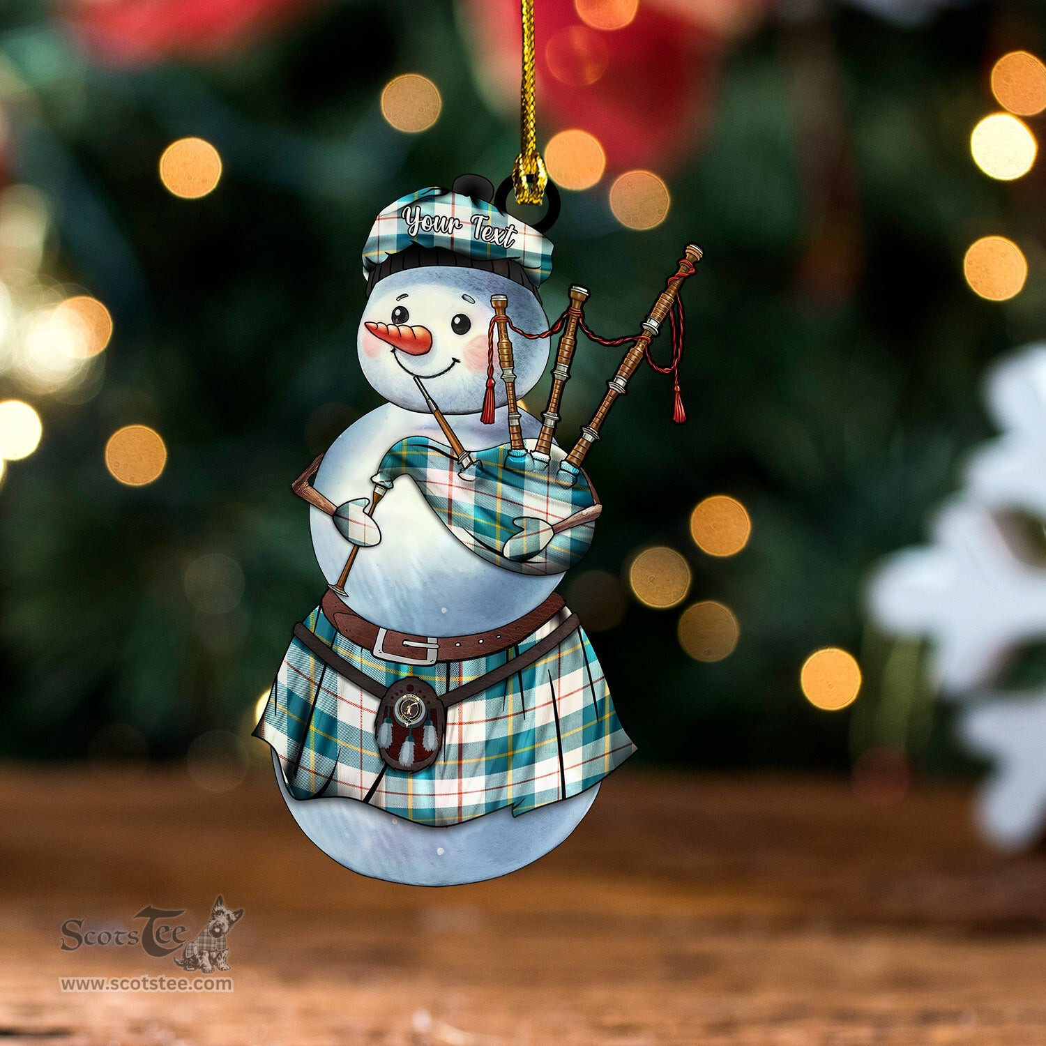 ScotsTee Shop Scottish MacRae of Conchra Ancient Clan Crest Tartan Ornament Snowman Bagpipe Personalized
