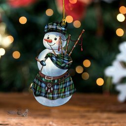 ScotsTee Shop Scottish MacRae Hunting (1715 variant) Ancient Tartan Ornament Snowman Bagpipe Personalized