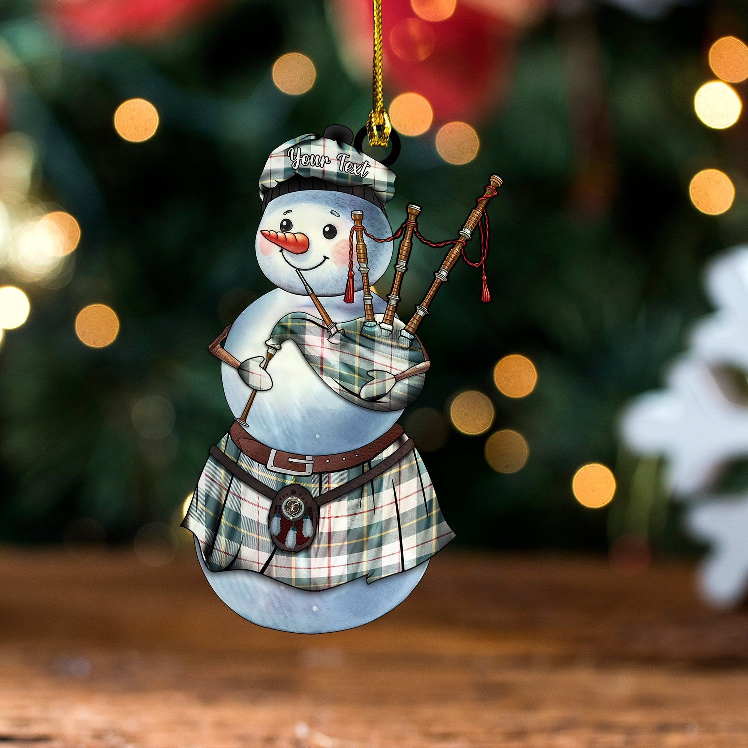 ScotsTee Shop Scottish MacRae of Conchra Weathered Clan Crest Tartan Ornament Snowman Bagpipe Personalized