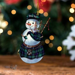ScotsTee Shop Scottish MacThomas (Thompson Thomson) Modern Tartan Ornament Snowman Bagpipe Personalized