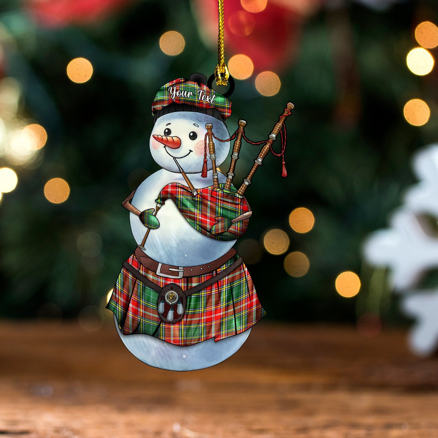 ScotsTee Shop Scottish MacWhirter Modern Clan Crest Tartan Ornament Snowman Bagpipe Personalized