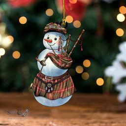 ScotsTee Shop Scottish MacWhirter Weathered Clan Crest Tartan Ornament Snowman Bagpipe Personalized