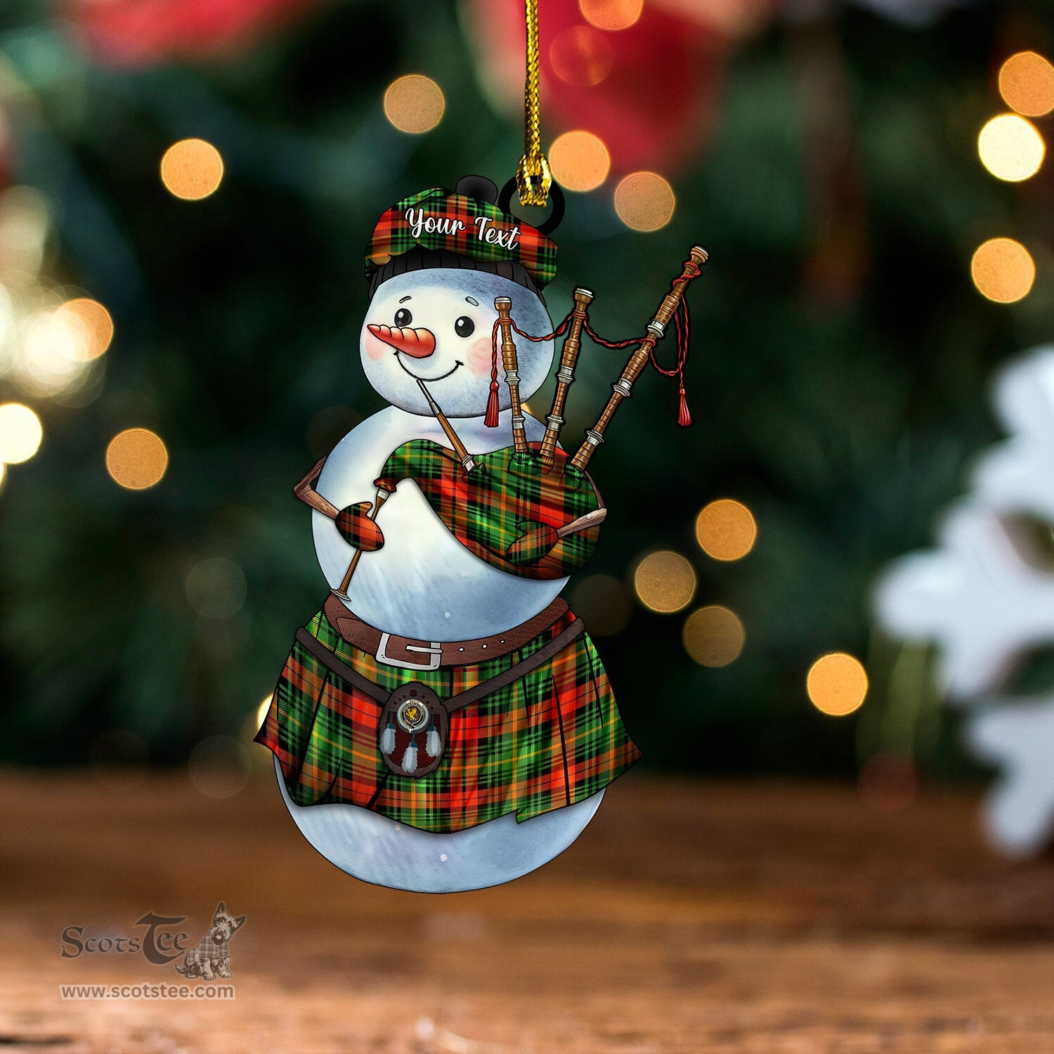 ScotsTee Shop Scottish Martin Ancient Clan Crest Tartan Ornament Snowman Bagpipe Personalized