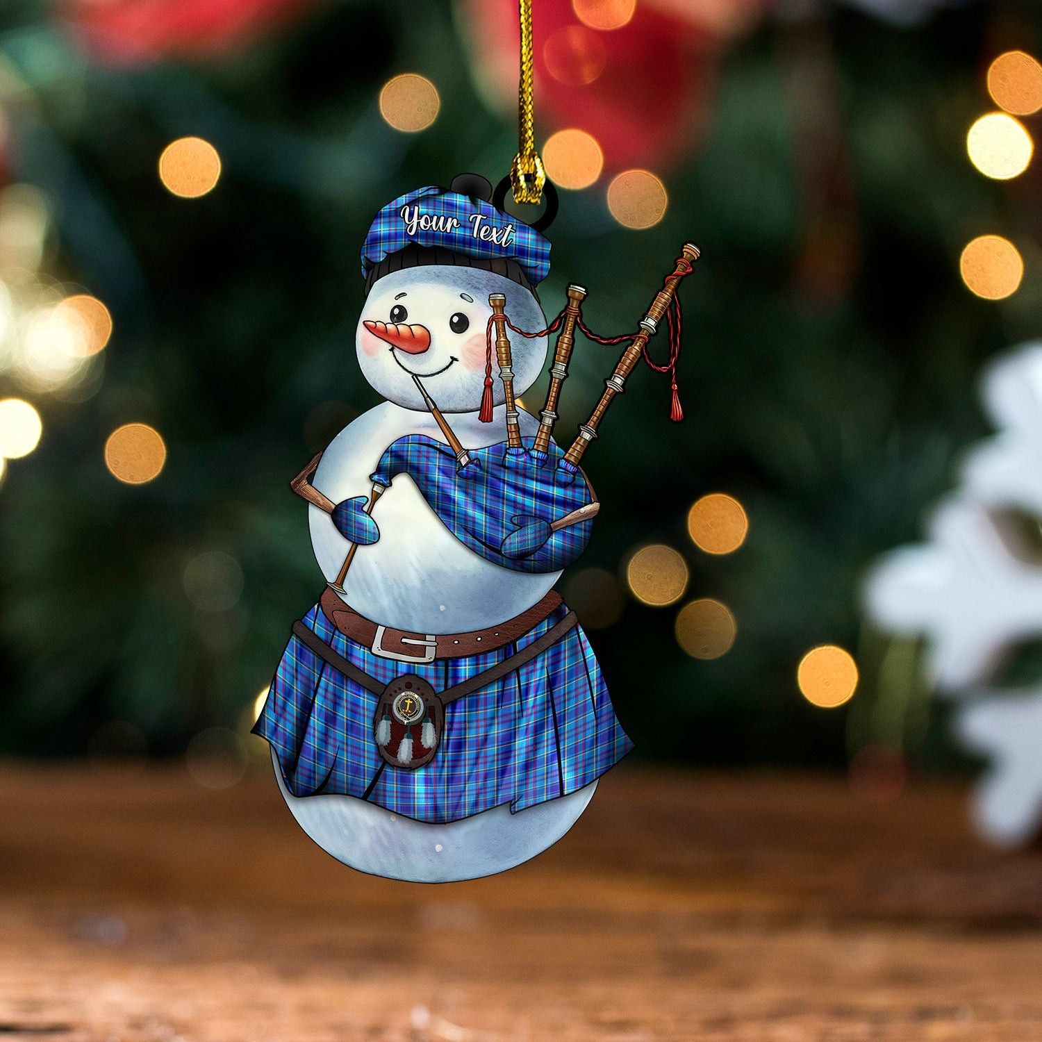 ScotsTee Shop Scottish Mercer Modern Clan Crest Tartan Ornament Snowman Bagpipe Personalized