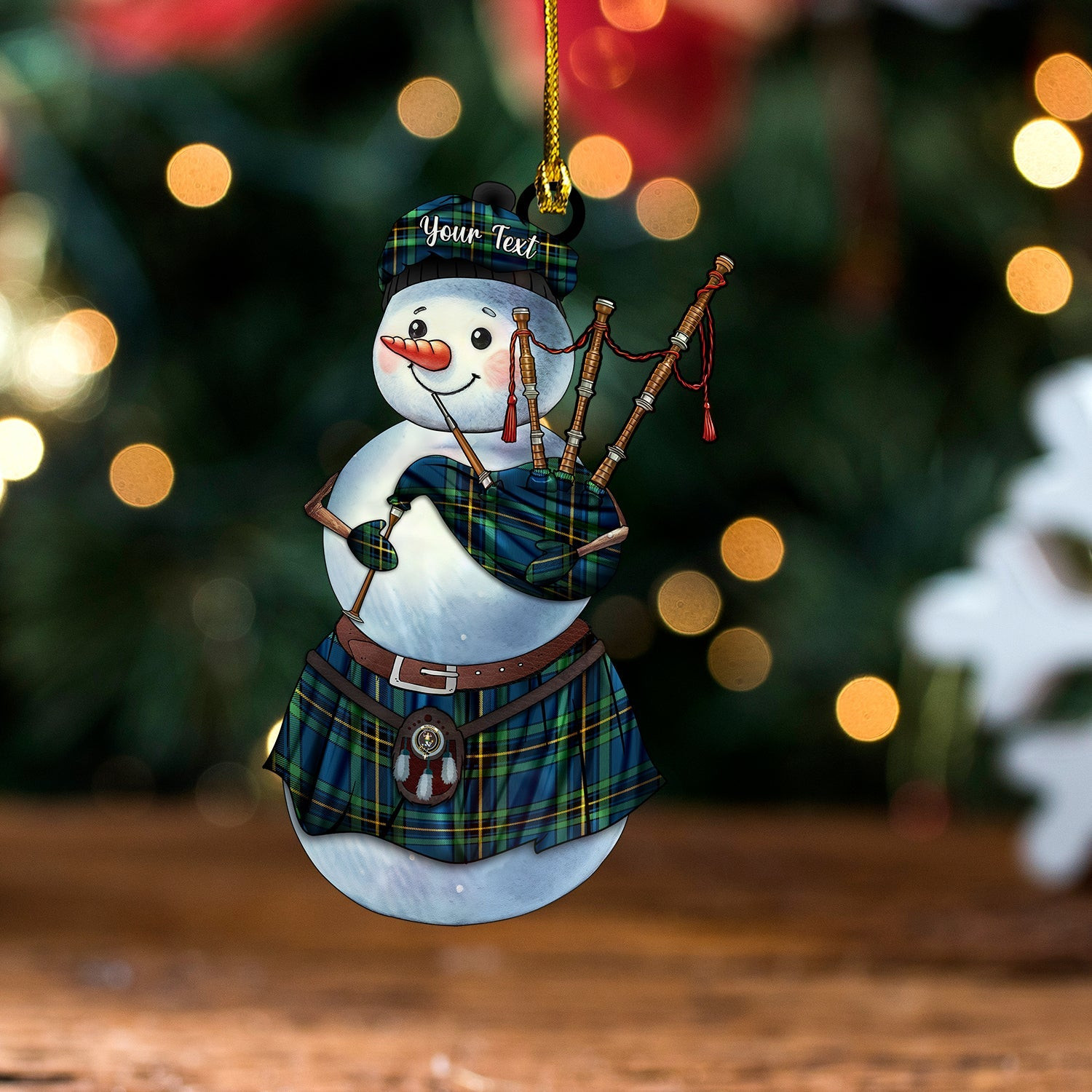 ScotsTee Shop Scottish Murray of Elibank Modern Clan Crest Tartan Ornament Snowman Bagpipe Personalized