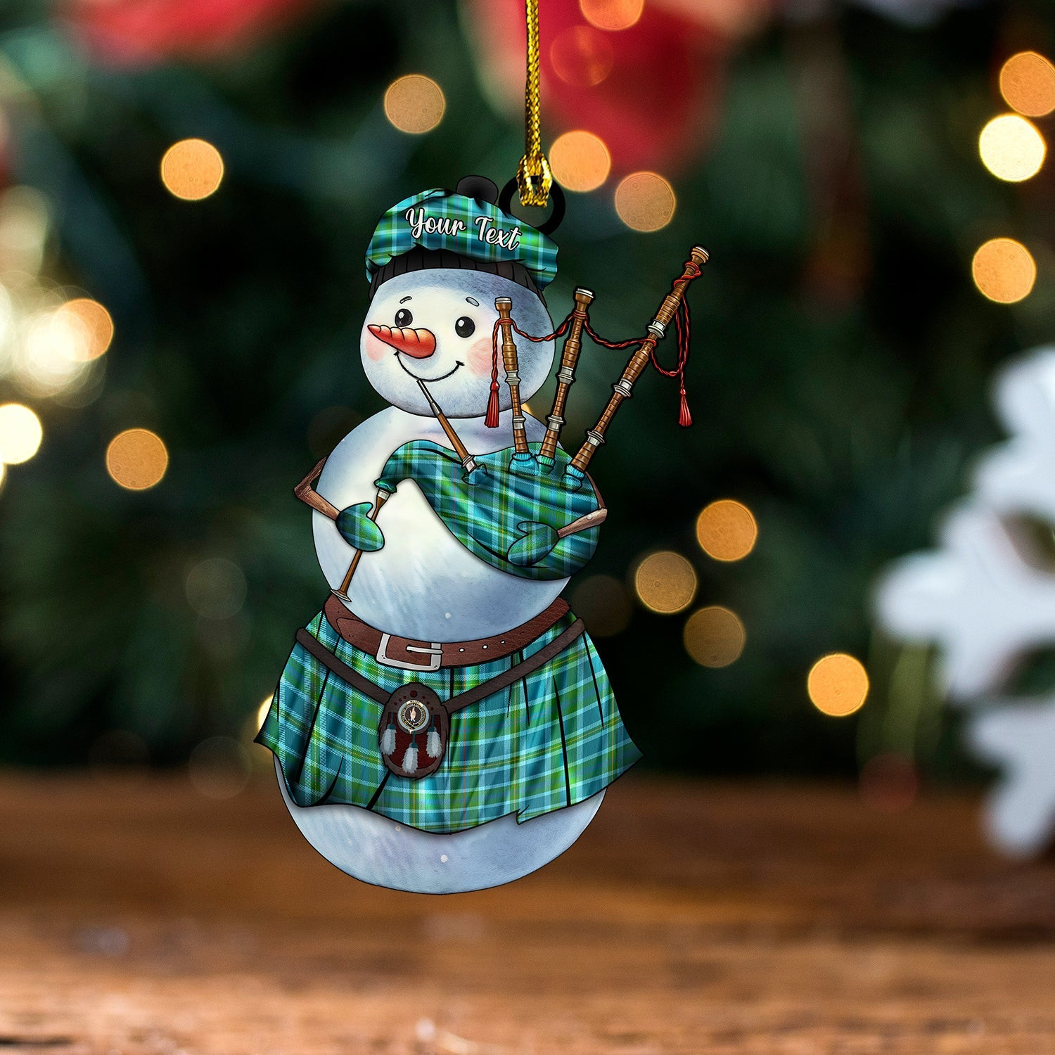 ScotsTee Shop Scottish Miller Ancient Clan Crest Tartan Ornament Snowman Bagpipe Personalized