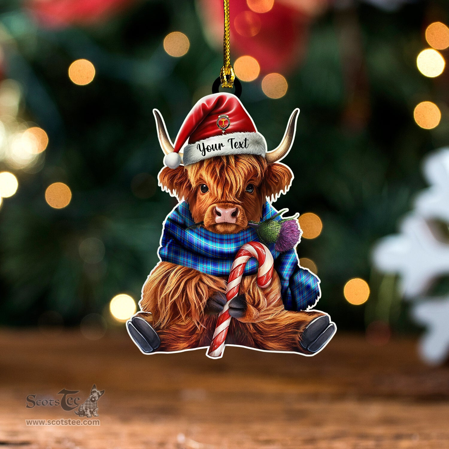 ScotsTee Shop Scottish Mercer Modern Clan Crest Tartan Ornament Highland Cow And Thistle Personalized