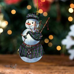 ScotsTee Shop Scottish Wood Modern Clan Crest Tartan Ornament Snowman Bagpipe Personalized