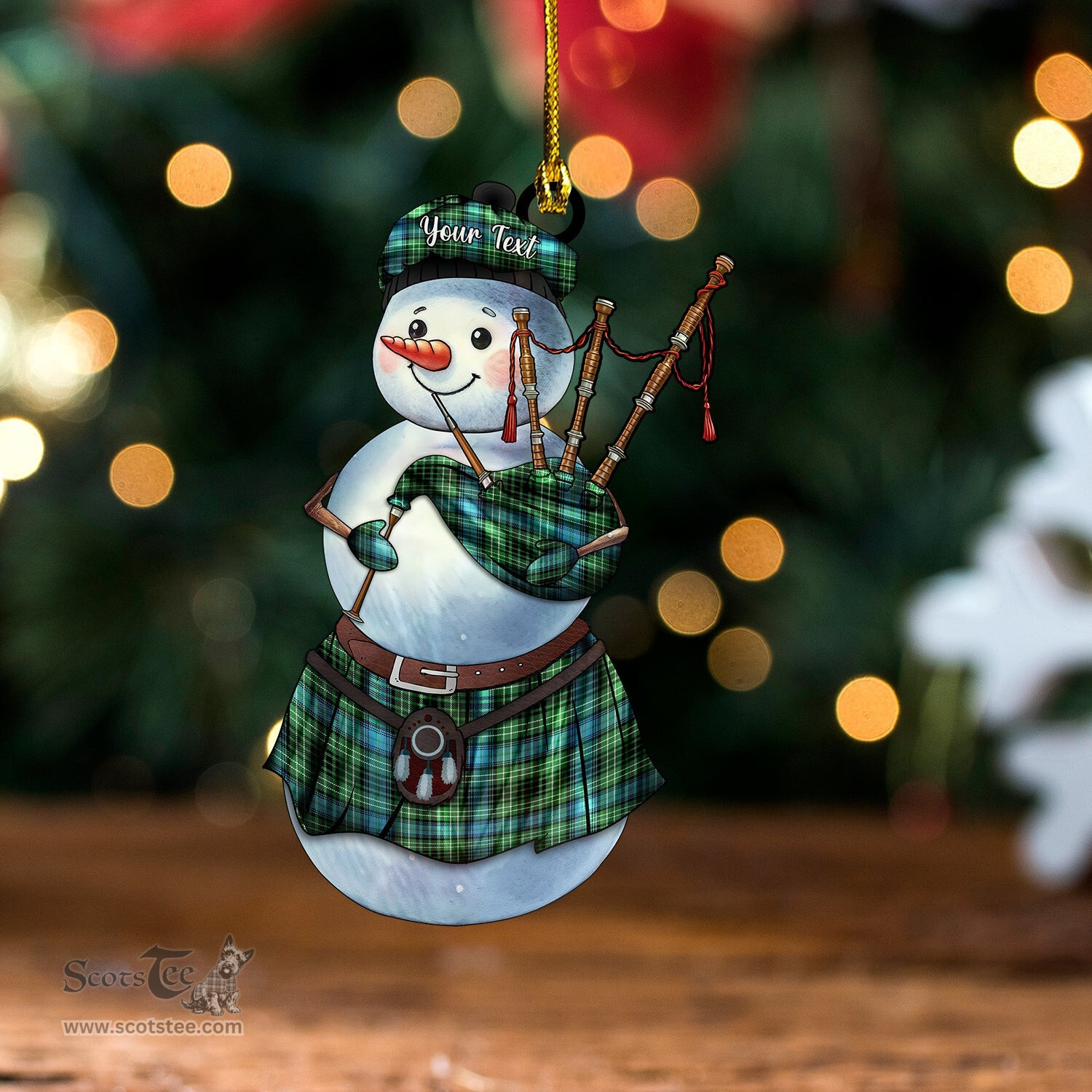 ScotsTee Shop Scottish O-Donohue Modern Tartan Ornament Snowman Bagpipe Personalized