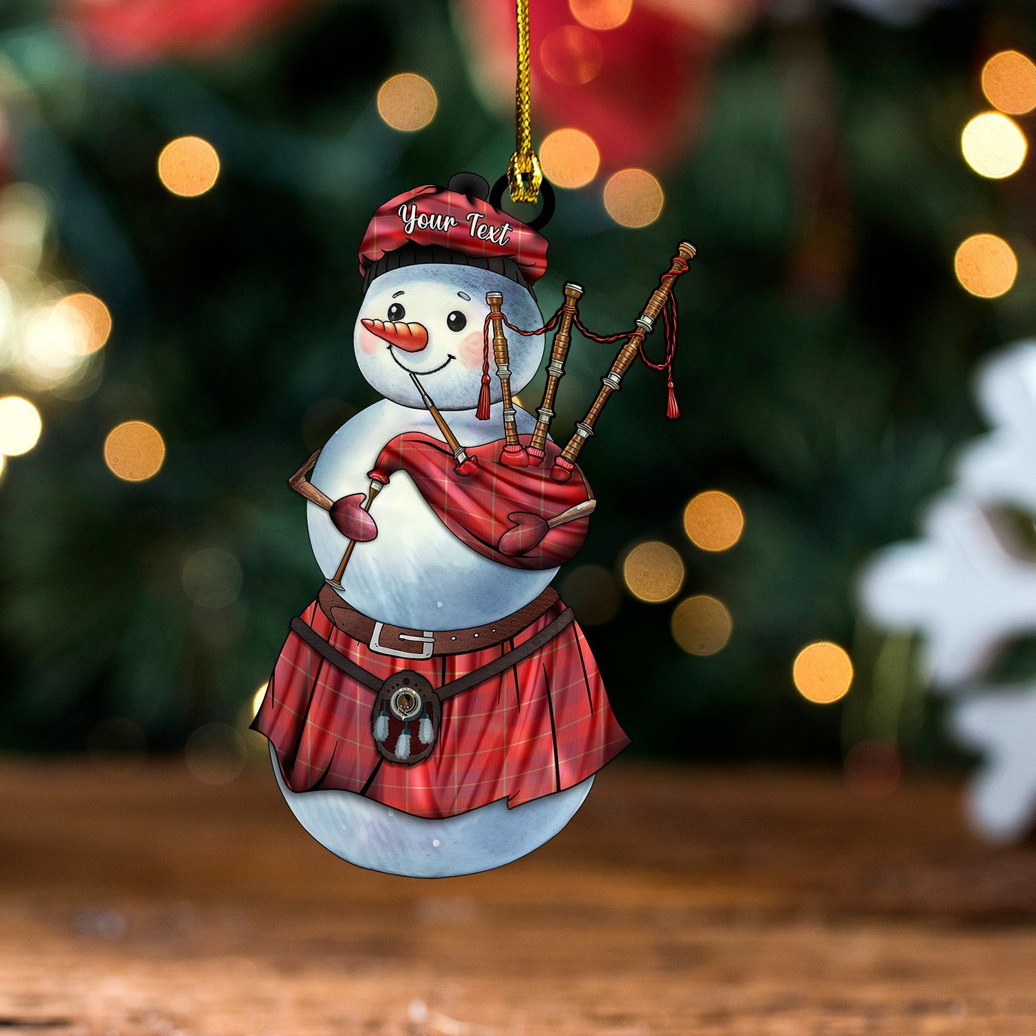 ScotsTee Shop Scottish Stirling of Keir Weathered Clan Crest Tartan Ornament Snowman Bagpipe Personalized