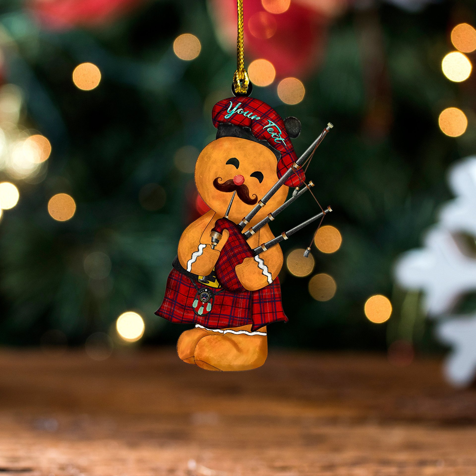 ScotsTee Shop Scottish Rose of Kilravock Modern Clan Crest Tartan Ornament Gingerbread Bagpipe Personalized