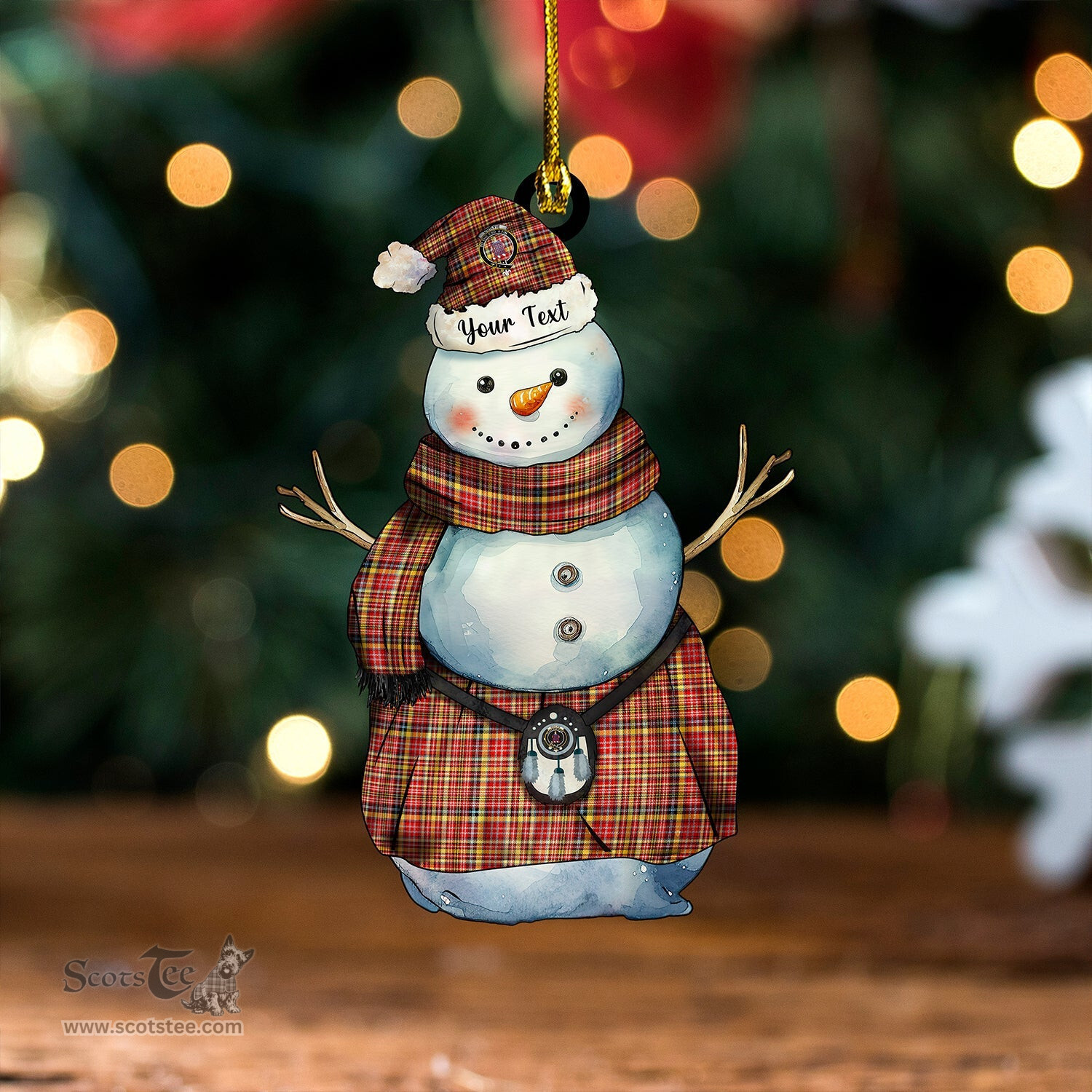 ScotsTee Shop Scottish Ogilvie of Strathallan Ancient Clan Crest Tartan Ornament Snowman Warrior Personalized