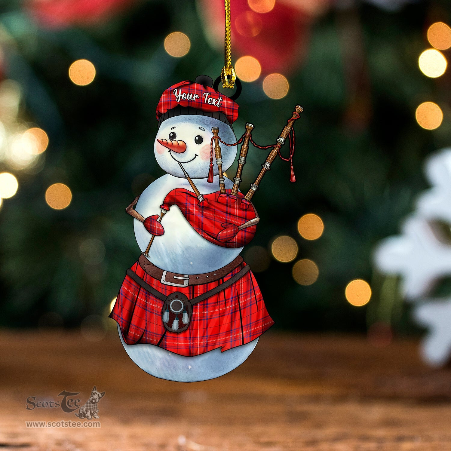 ScotsTee Shop Scottish Rose of Kilravock Modern Tartan Ornament Snowman Bagpipe Personalized