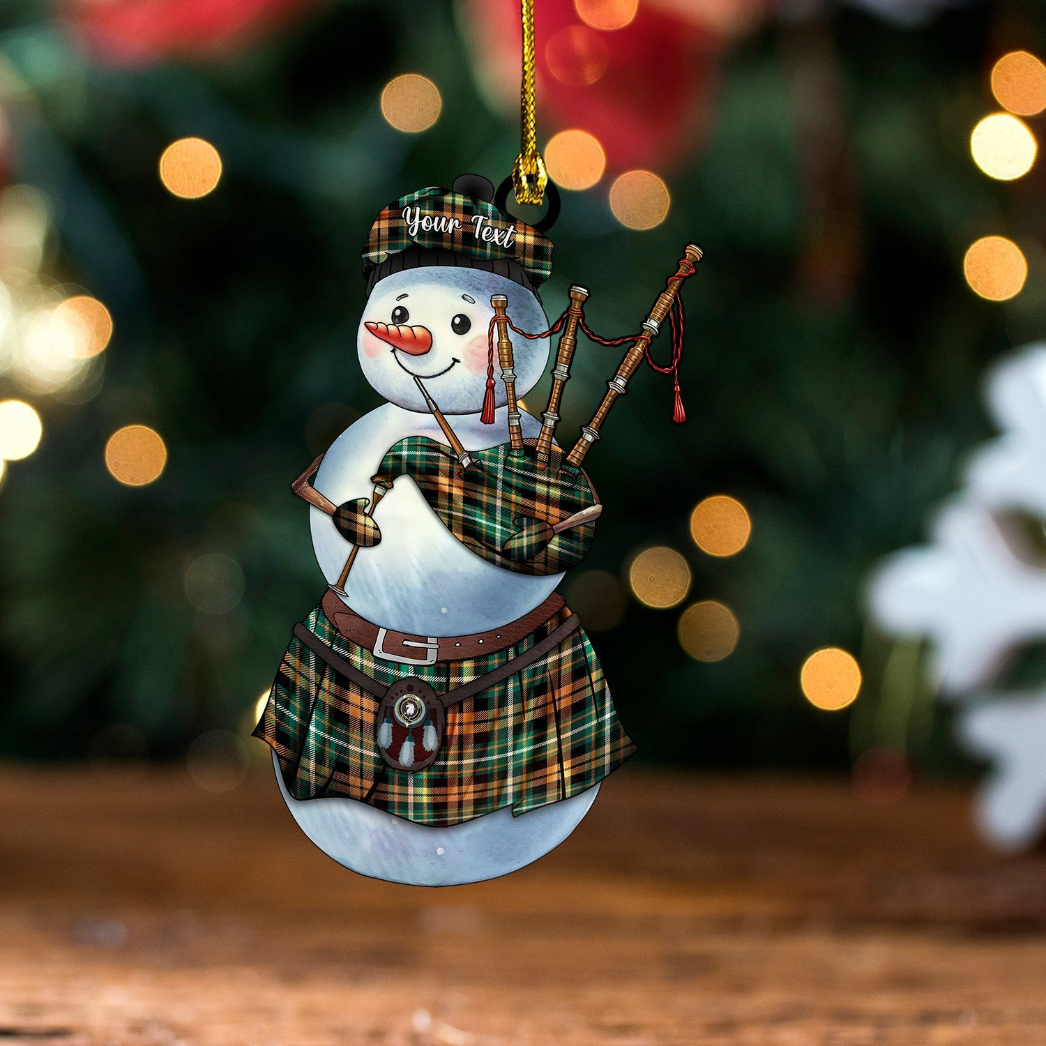 ScotsTee Shop Scottish Ramsay Orange Modern Clan Crest Tartan Ornament Snowman Bagpipe Personalized