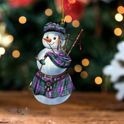 ScotsTee Shop Scottish Wardlaw Ancient Clan Crest Tartan Ornament Snowman Bagpipe Personalized