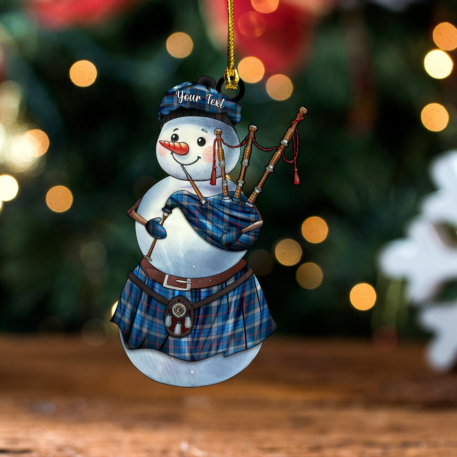 ScotsTee Shop Scottish Thorburn (Thurburn) Modern Clan Crest Tartan Ornament Snowman Bagpipe Personalized